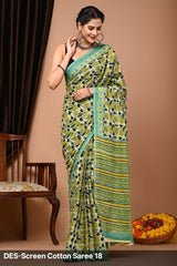 Cotton Mulmul Printed Saree with Attached Printed Blouse