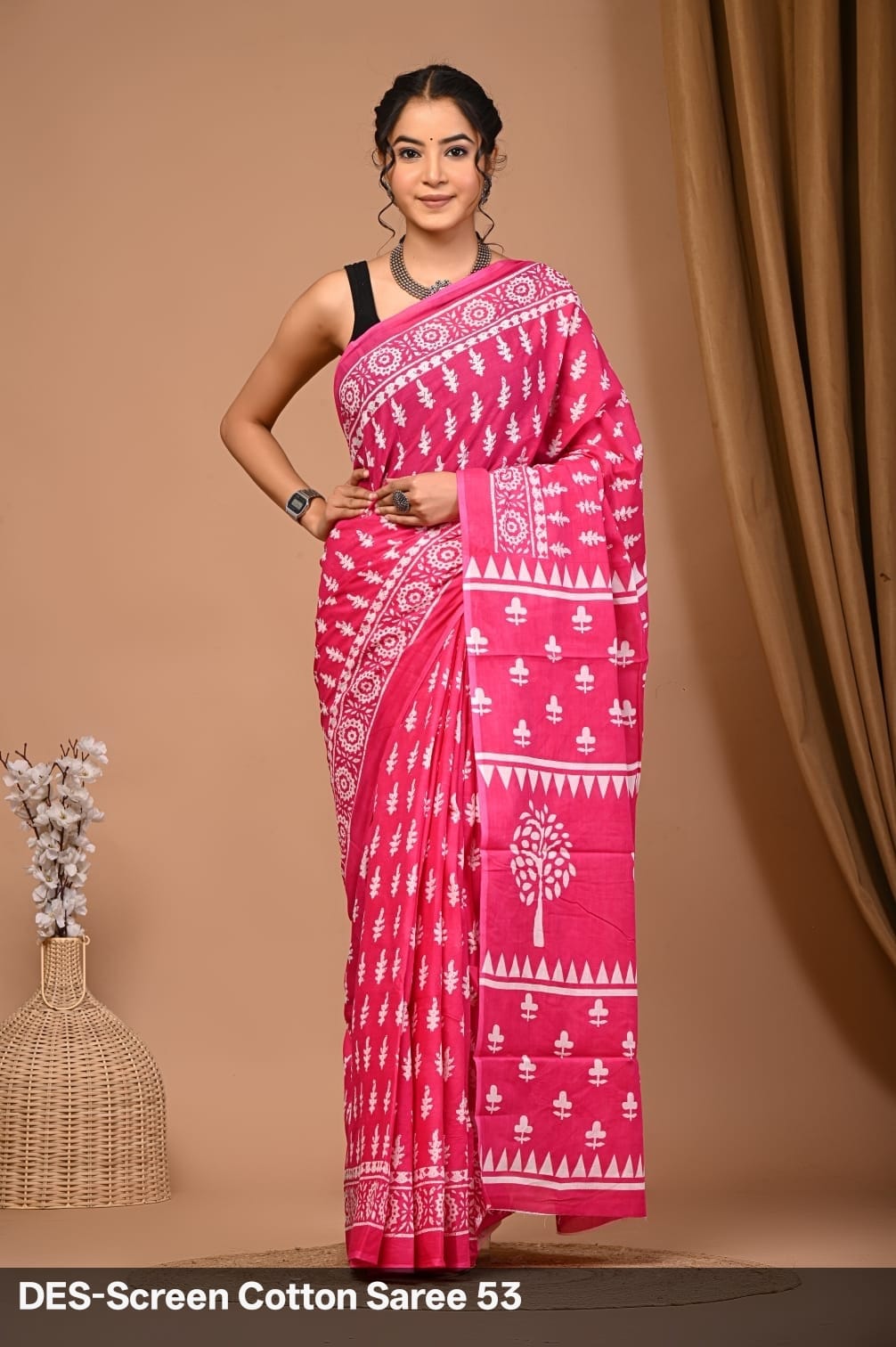 Cotton Mulmul Printed Saree with Attached Printed Blouse