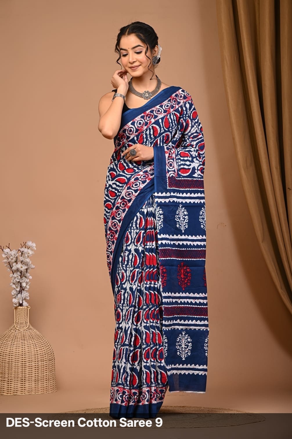 Cotton Mulmul Printed Saree with Attached Printed Blouse