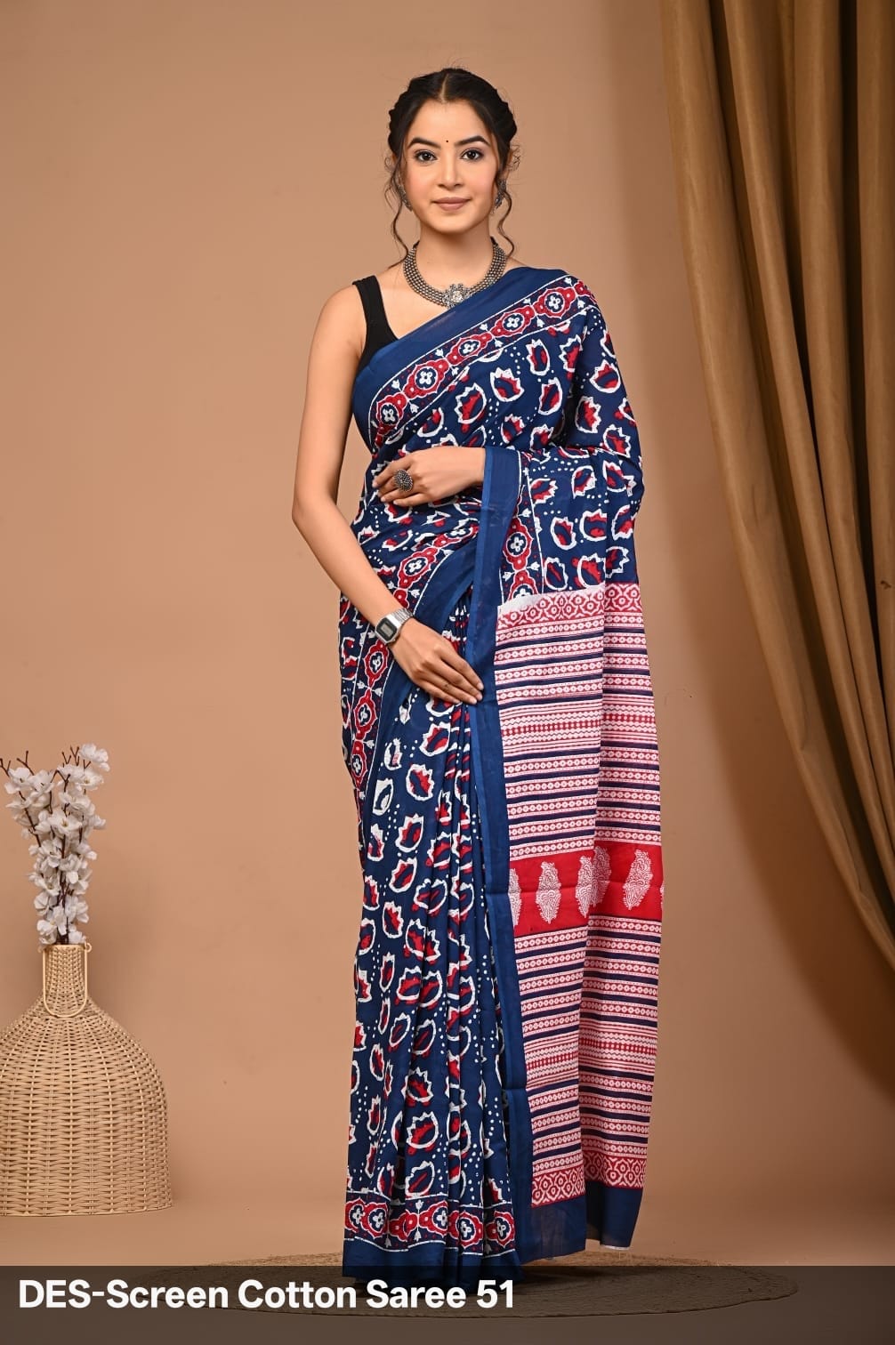 Cotton Mulmul Printed Saree with Attached Printed Blouse