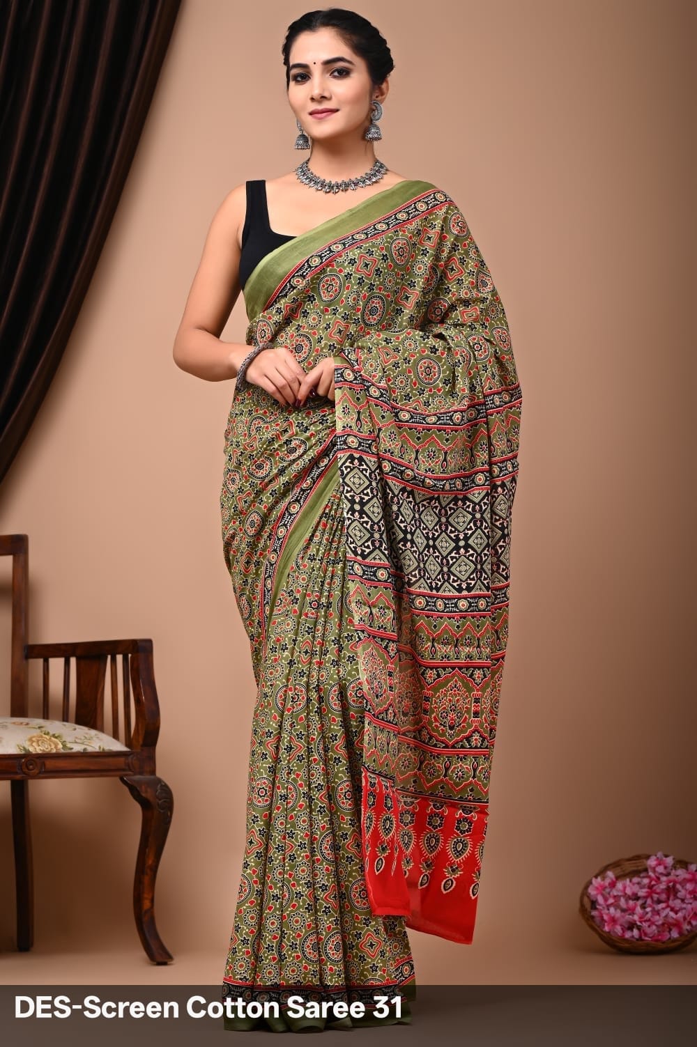 Cotton Mulmul Printed Saree with Attached Printed Blouse