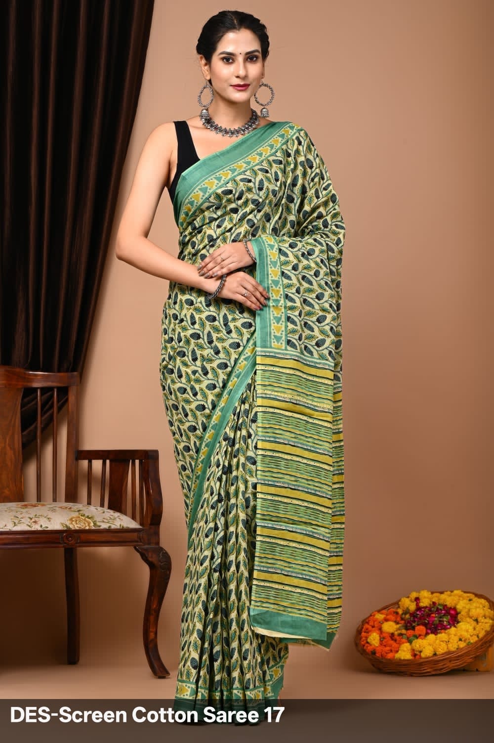 Cotton Mulmul Printed Saree with Attached Printed Blouse