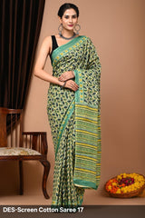 Cotton Mulmul Printed Saree with Attached Printed Blouse