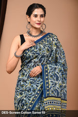 Cotton Mulmul Printed Saree with Attached Printed Blouse