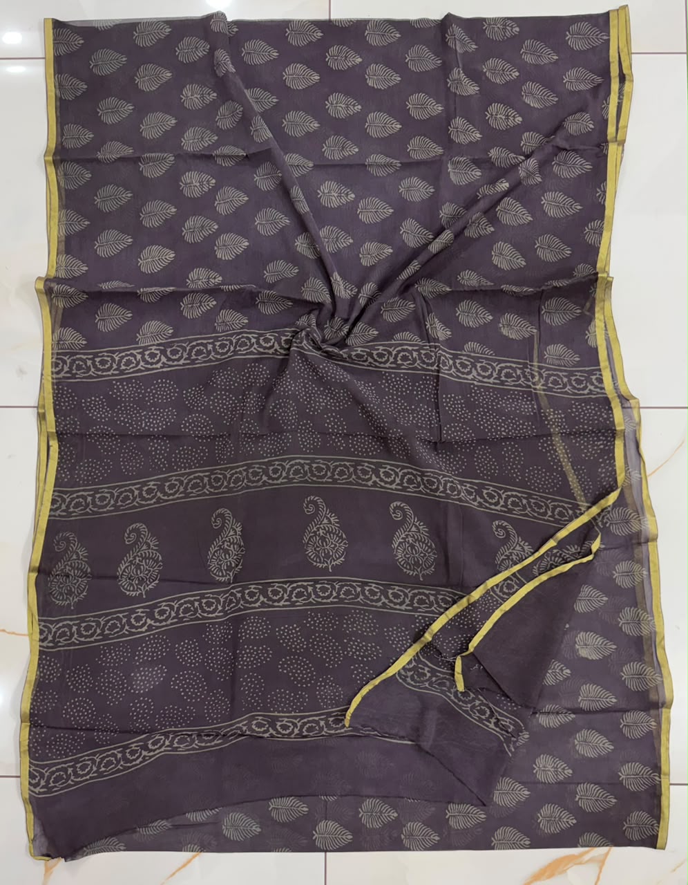 Pure Hand Block Printed Double Diamond Chiffon Saree