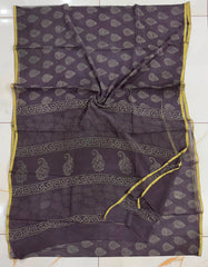 Pure Hand Block Printed Double Diamond Chiffon Saree