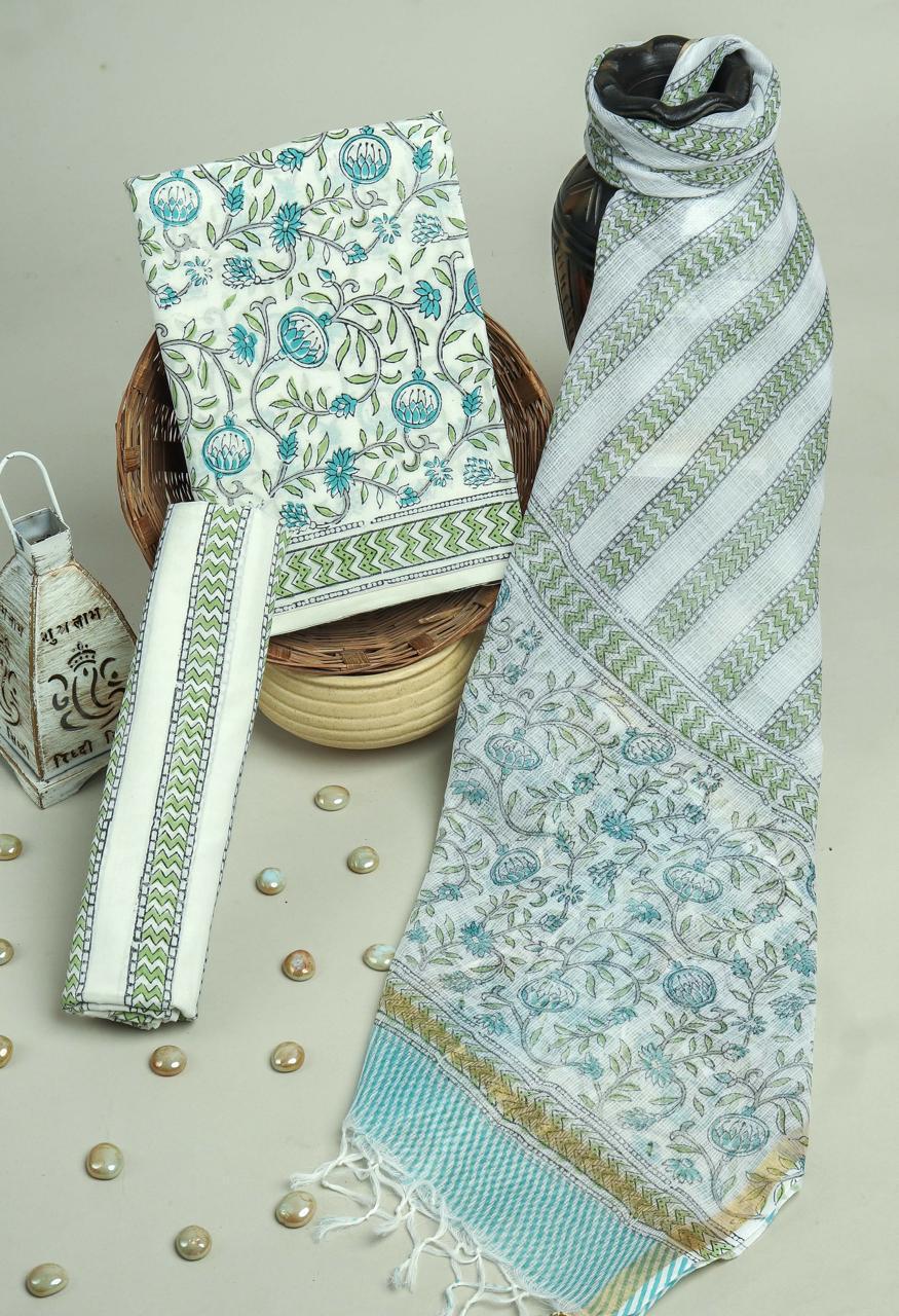 Floral Printed Cotton Suit Set with Dupatta