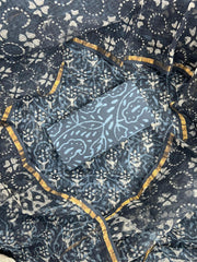 Grey Floral Bagru Print Kota Doriya Suit Set