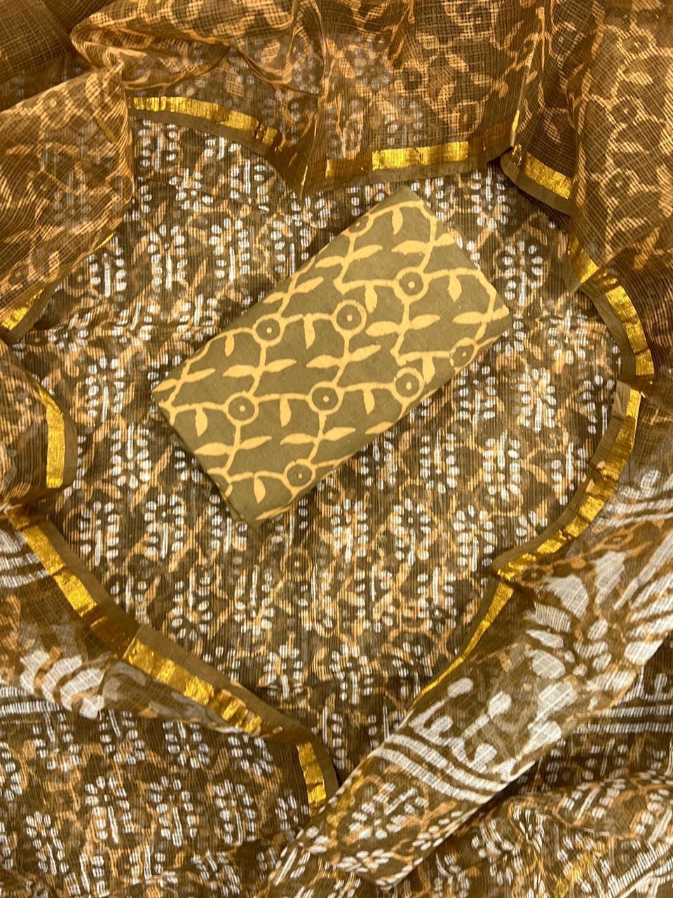 Honey Mustard Traditional Bagru Print Kota Doriya Suit Set