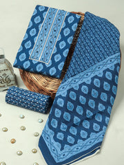 Indigo Blue Handblock Print Cotton Suit with Cotton Dupatta