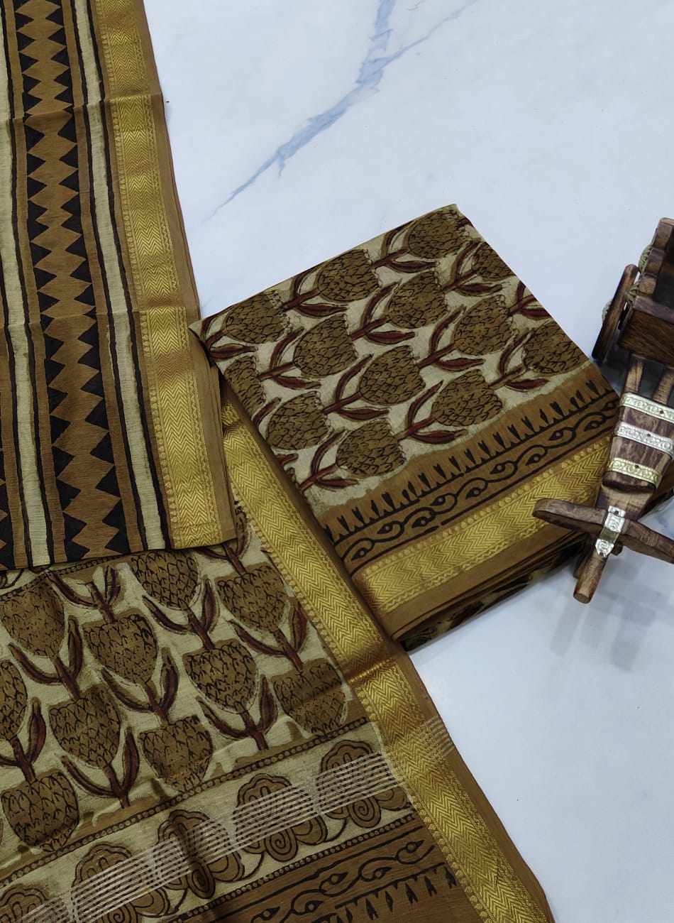 Exclusive Maheshwari Silk Suit | Hand-Stitched Shibori & Ajrak Dabu Print