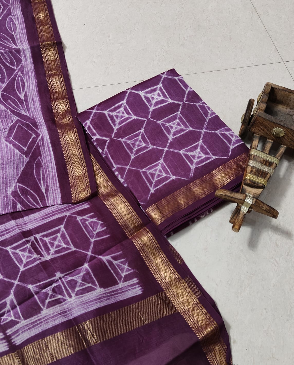 Exclusive Maheshwari Silk Suit | Hand-Stitched Shibori & Ajrak Dabu Print