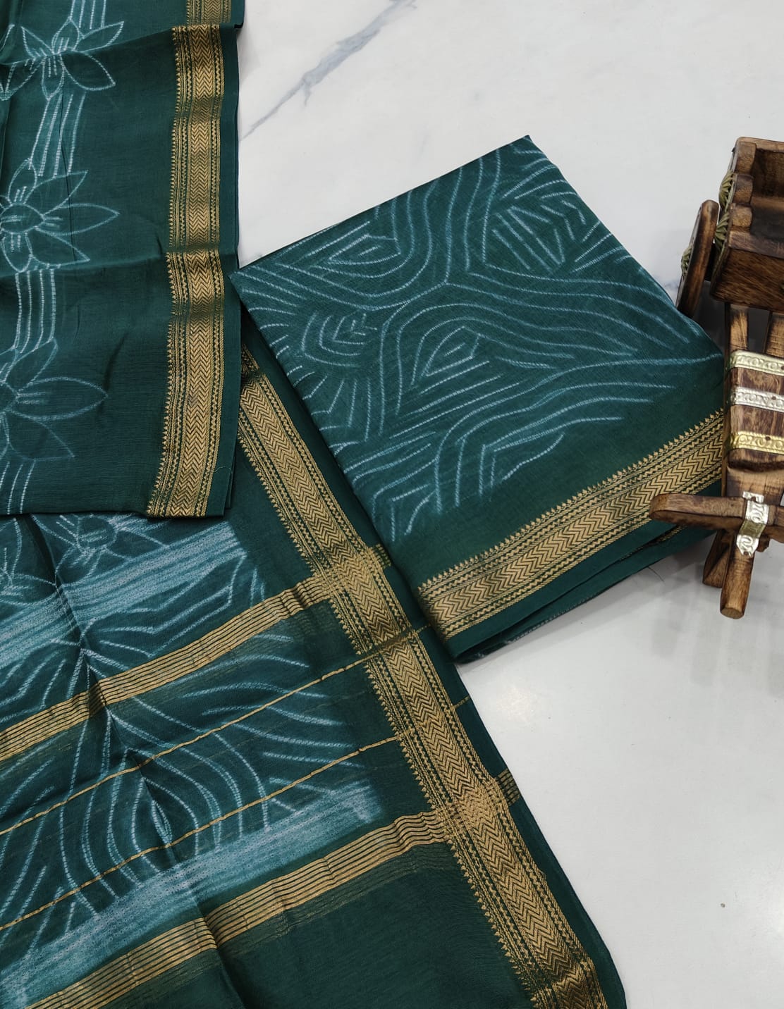 Exclusive Maheshwari Silk Suit | Hand-Stitched Shibori & Ajrak Dabu Print