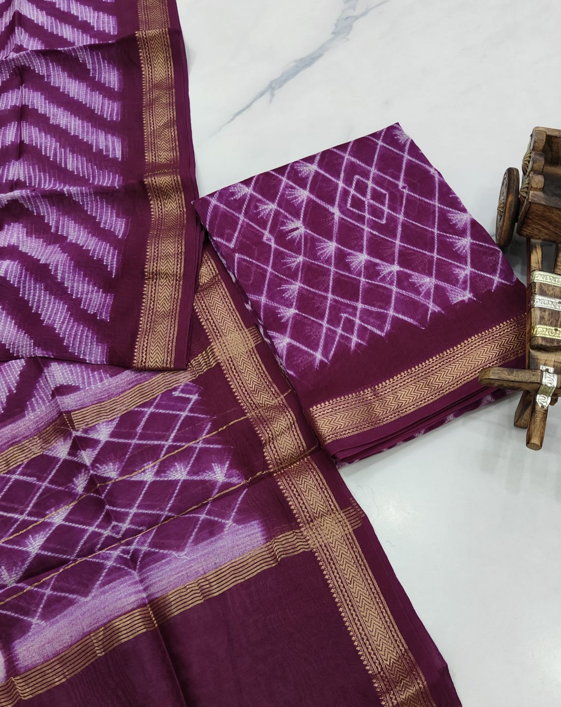 Exclusive Maheshwari Silk Suit | Hand-Stitched Shibori & Ajrak Dabu Print