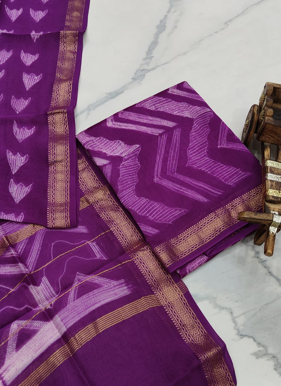 Exclusive Maheshwari Silk Suit | Hand-Stitched Shibori & Ajrak Dabu Print