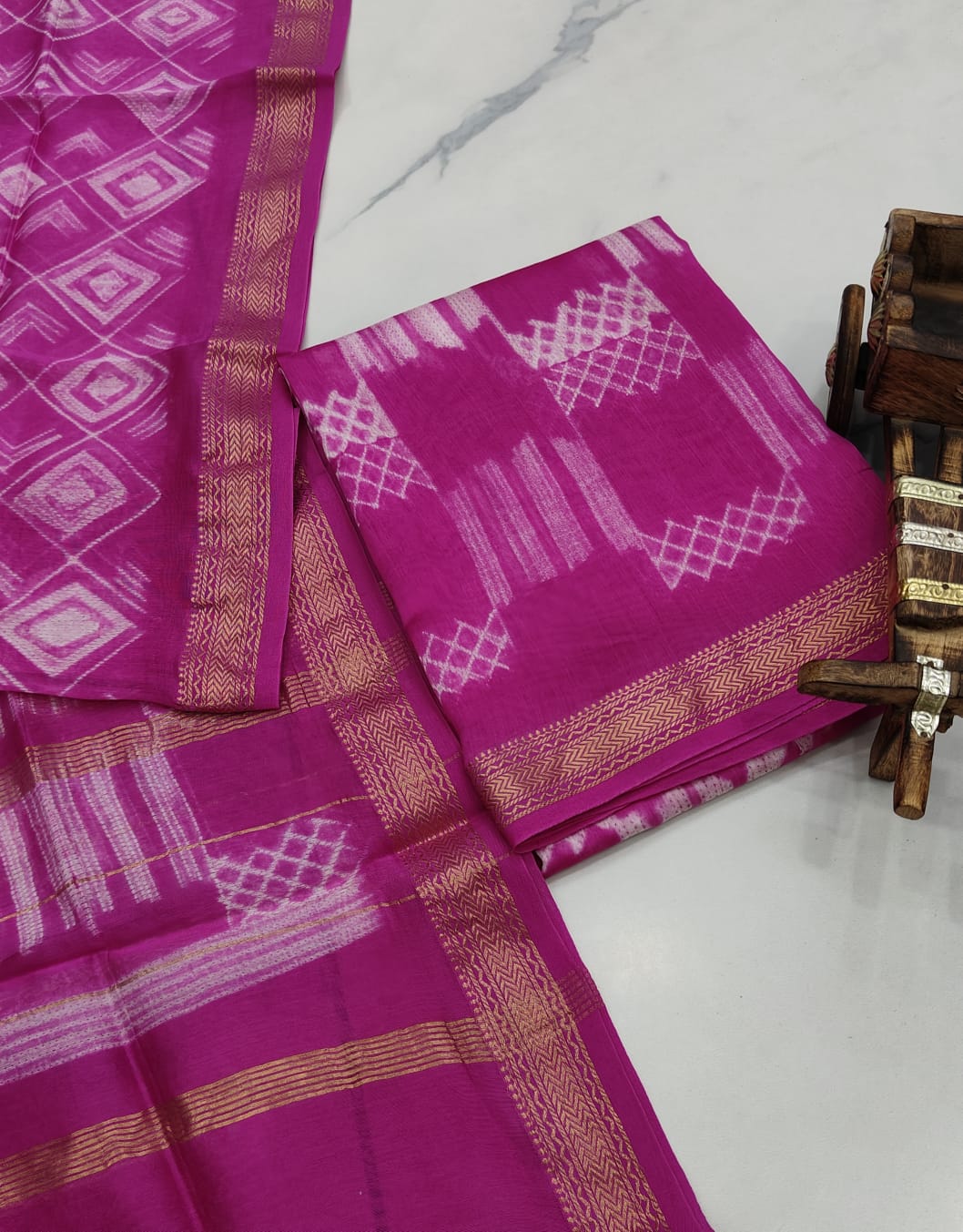 Exclusive Maheshwari Silk Suit | Hand-Stitched Shibori & Ajrak Dabu Print