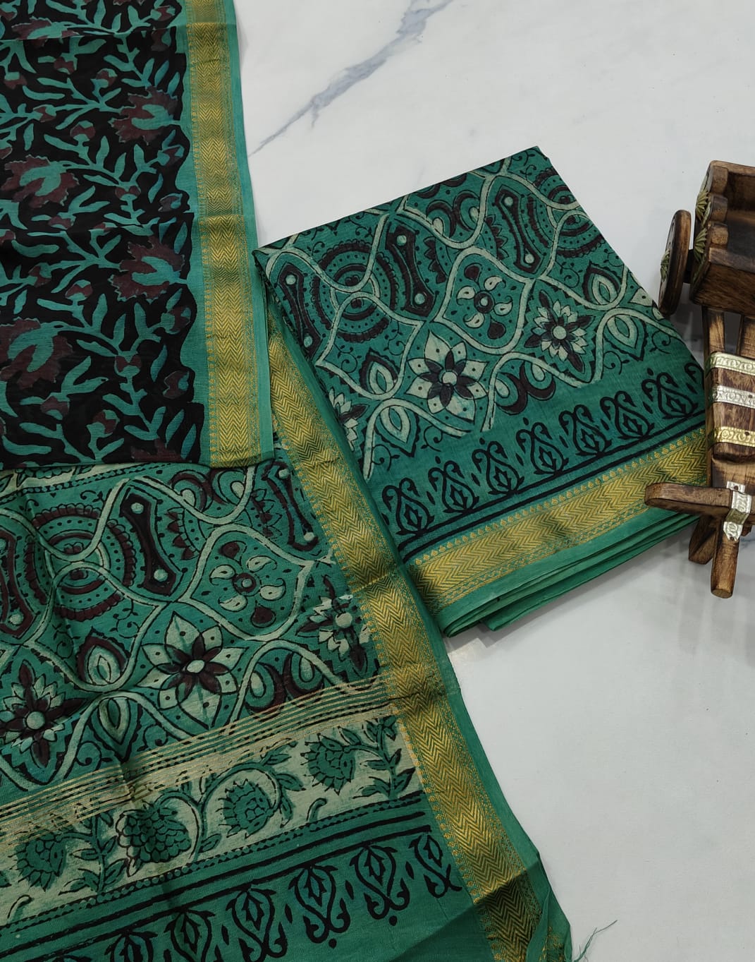 Exclusive Maheshwari Silk Suit | Hand-Stitched Shibori & Ajrak Dabu Print