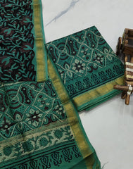 Exclusive Maheshwari Silk Suit | Hand-Stitched Shibori & Ajrak Dabu Print