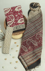 Maroon Paisley Printed Cotton Suit Set with Dupatta