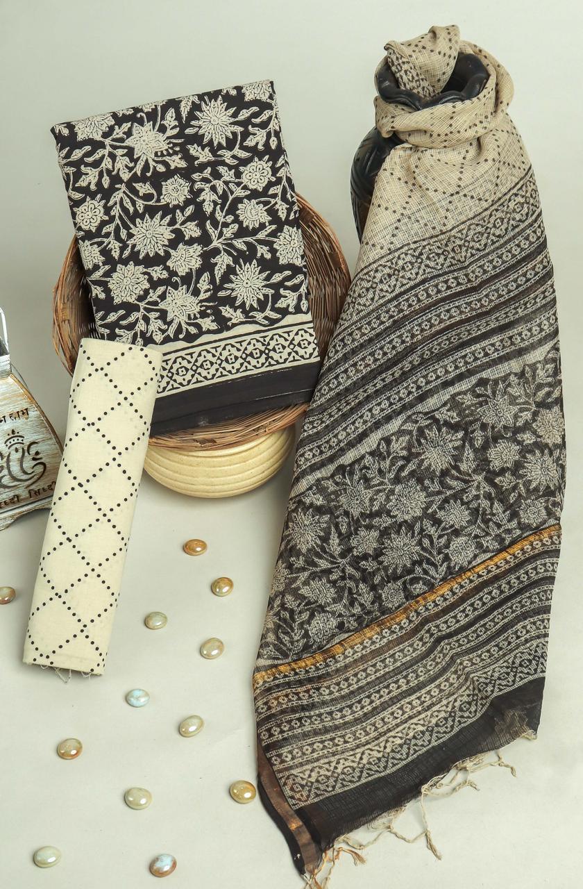 Classic Monochrome Ethnic Dress Material Set