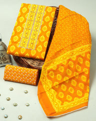 Mustard Yellow Handblock Print Cotton Suit with Cotton Dupatta