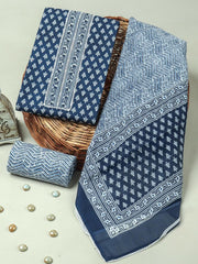 Navy Blue Handblock Print Cotton Suit with Cotton Dupatta