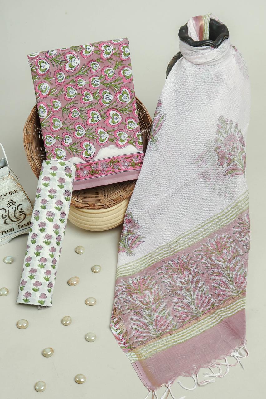 Pink Petal Cotton Suit with Kota Doriya Dupatta