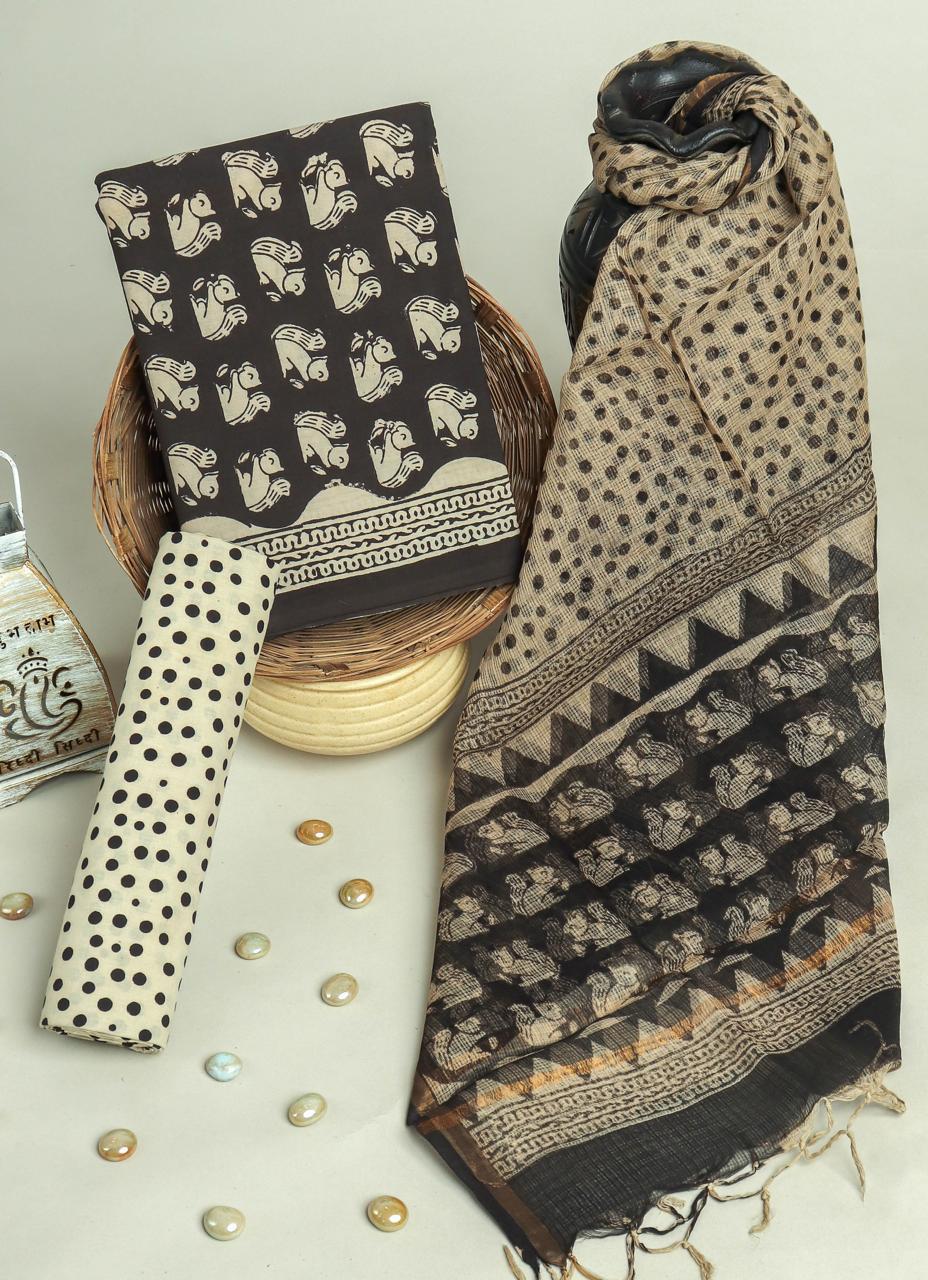 Elegant Polka Dot Ethnic Dress Material Set