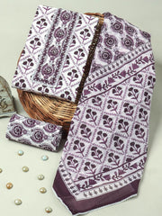 Purple Floral Handblock Print Cotton Suit with Cotton Dupatta