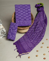 Royal Purple Handblock Print Cotton Suit With Kota Doriya Dupatta