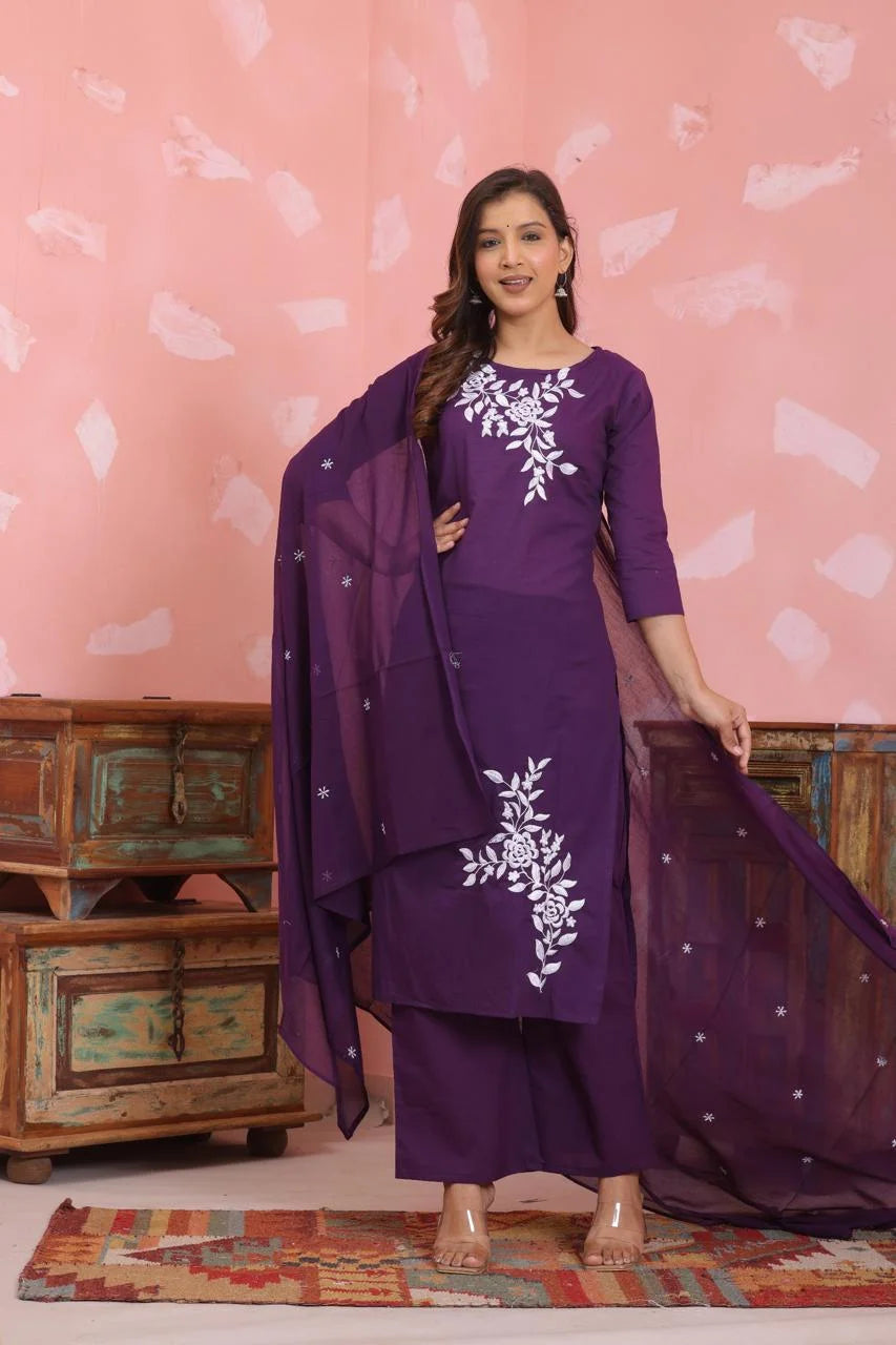 Pure Cotton Kurta Palazzo Set | Discharge Dye Print & Embroidered Detailing