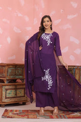 Pure Cotton Kurta Palazzo Set | Discharge Dye Print & Embroidered Detailing