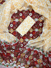 Sunlit Maroon Floral Handblock Cotton Suit Set with Kota Doriya Dupatta