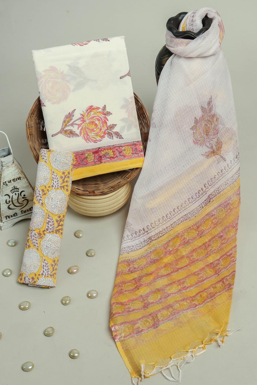 Sunshine Floral Cotton Suit with Kota Dupatta