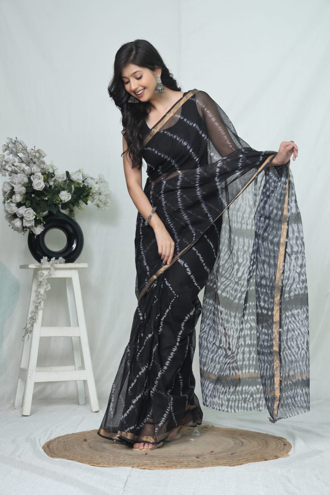 Hand Block Printed Kota Doriya Saree 23