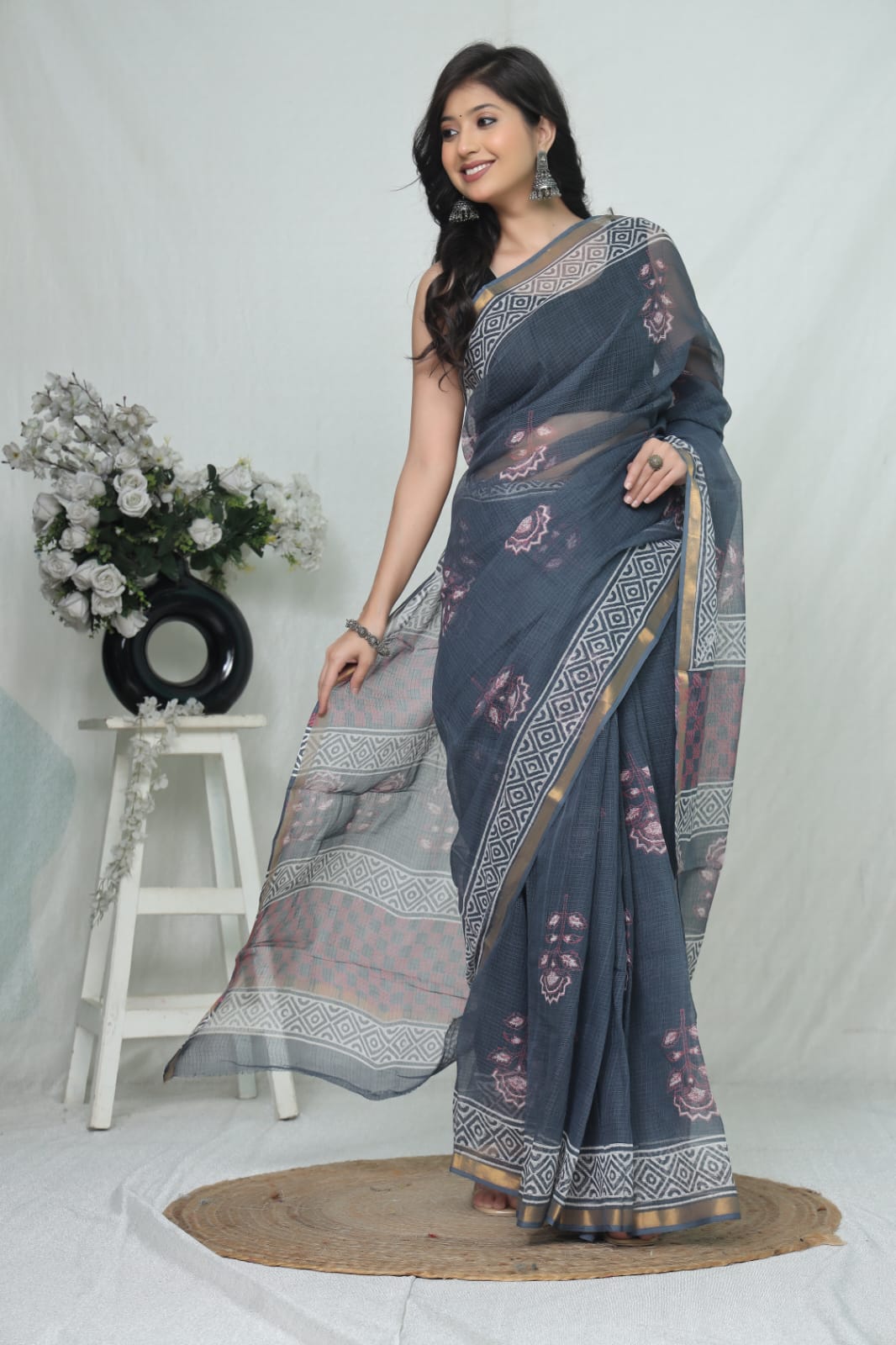 Hand Block Printed Kota Doriya Saree 21