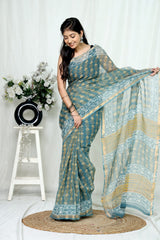 Hand Block Printed Kota Doriya Saree 22