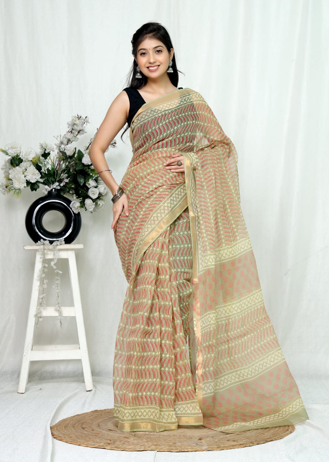 Hand Block Printed Kota Doriya Saree 26