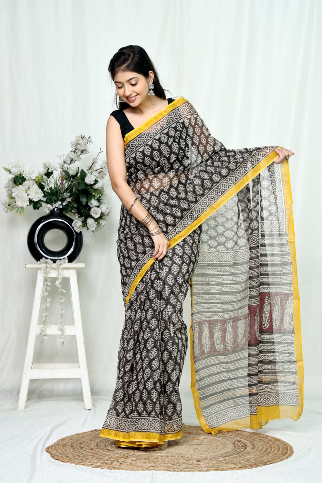 Hand Block Printed Kota Doriya Saree 25