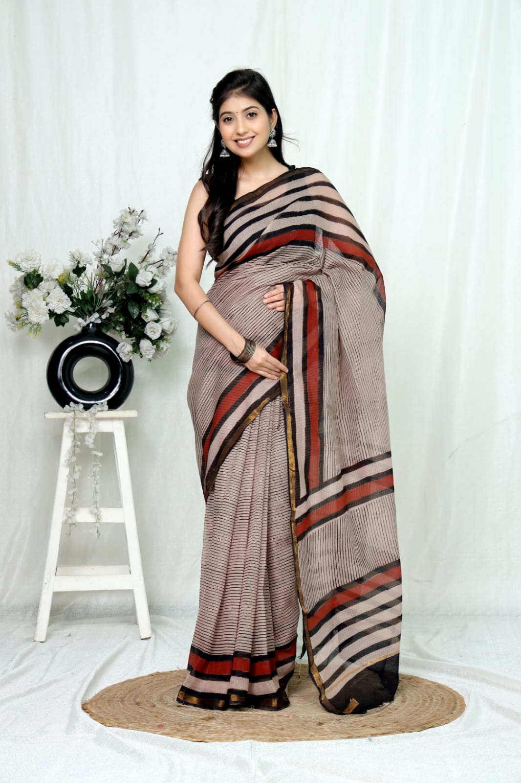 Hand Block Printed Kota Doriya Saree 27