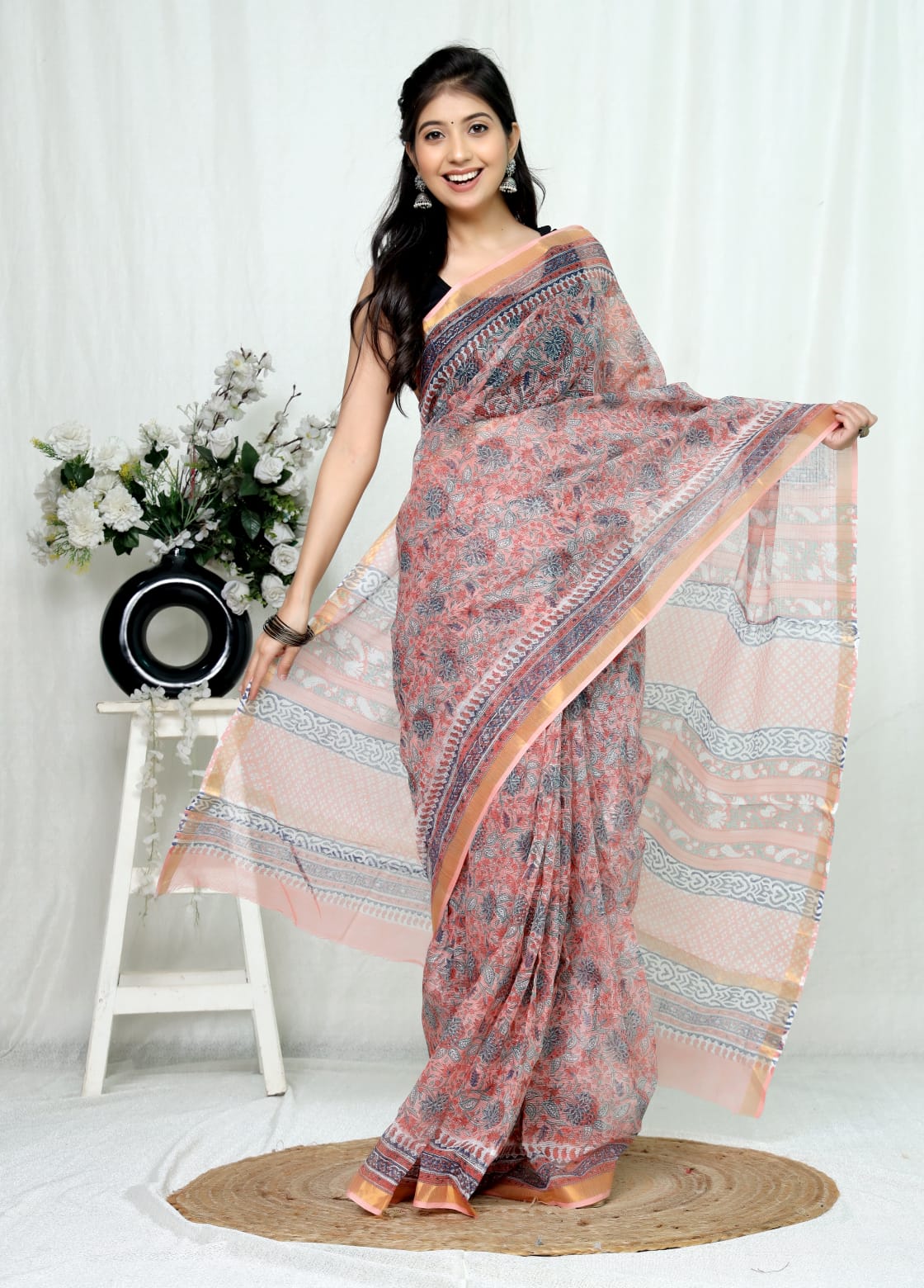 Hand Block Printed Kota Doriya Saree 29