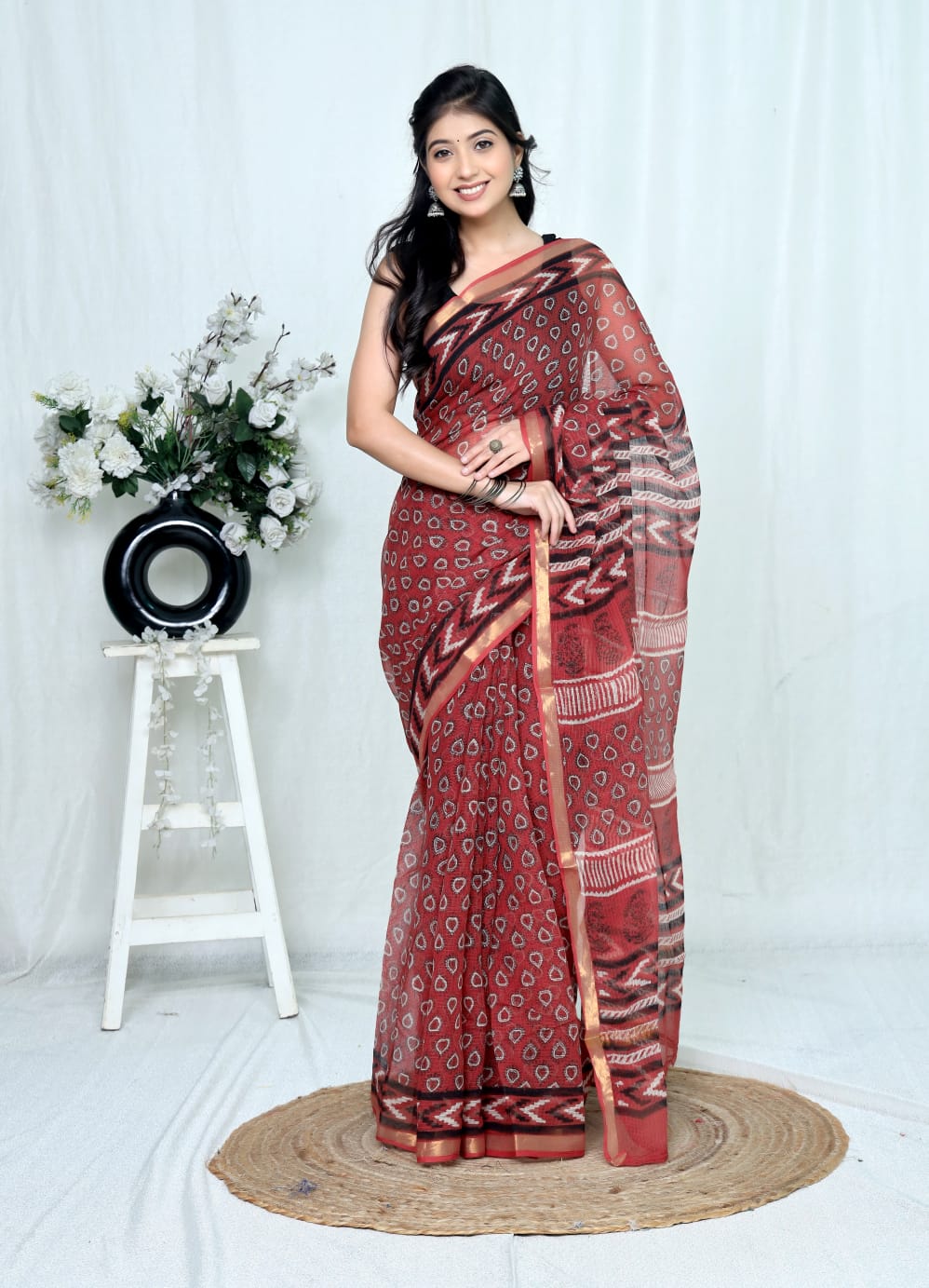 Hand Block Printed Kota Doriya Saree 34