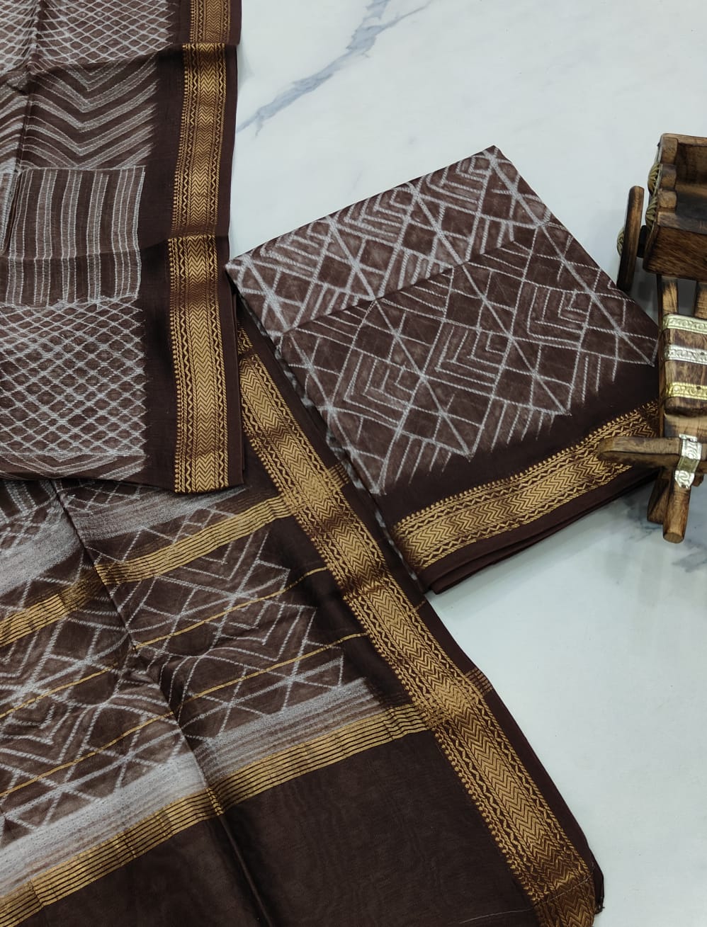 Exclusive Maheshwari Silk Suit | Hand-Stitched Shibori & Ajrak Dabu Print