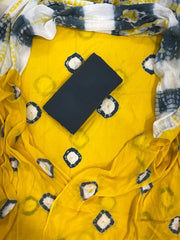 Yellow Eclipse Shibori Cottont Suit With Mulmul Dupatta