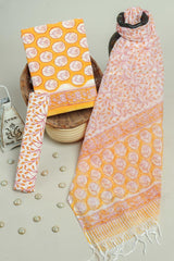 Yellow Elegant Cotton Dress Material Set