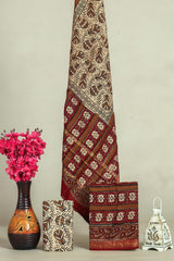 Hand block printed maheshwari silk suit with silk duppata ms21