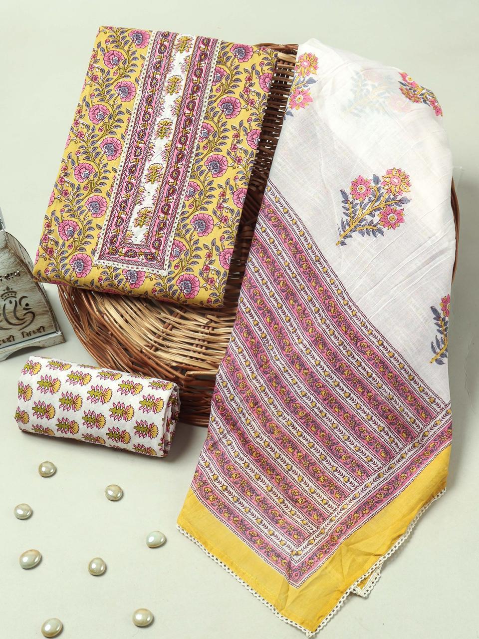 Handblock Print Gotta tye neck work Cotton Suit with Cotton Dupatta GCS12