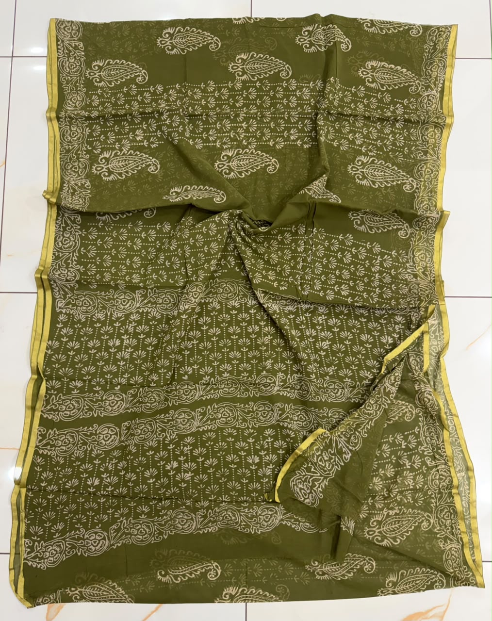 Pure Hand Block Printed Double Diamond Chiffon Saree DCS17