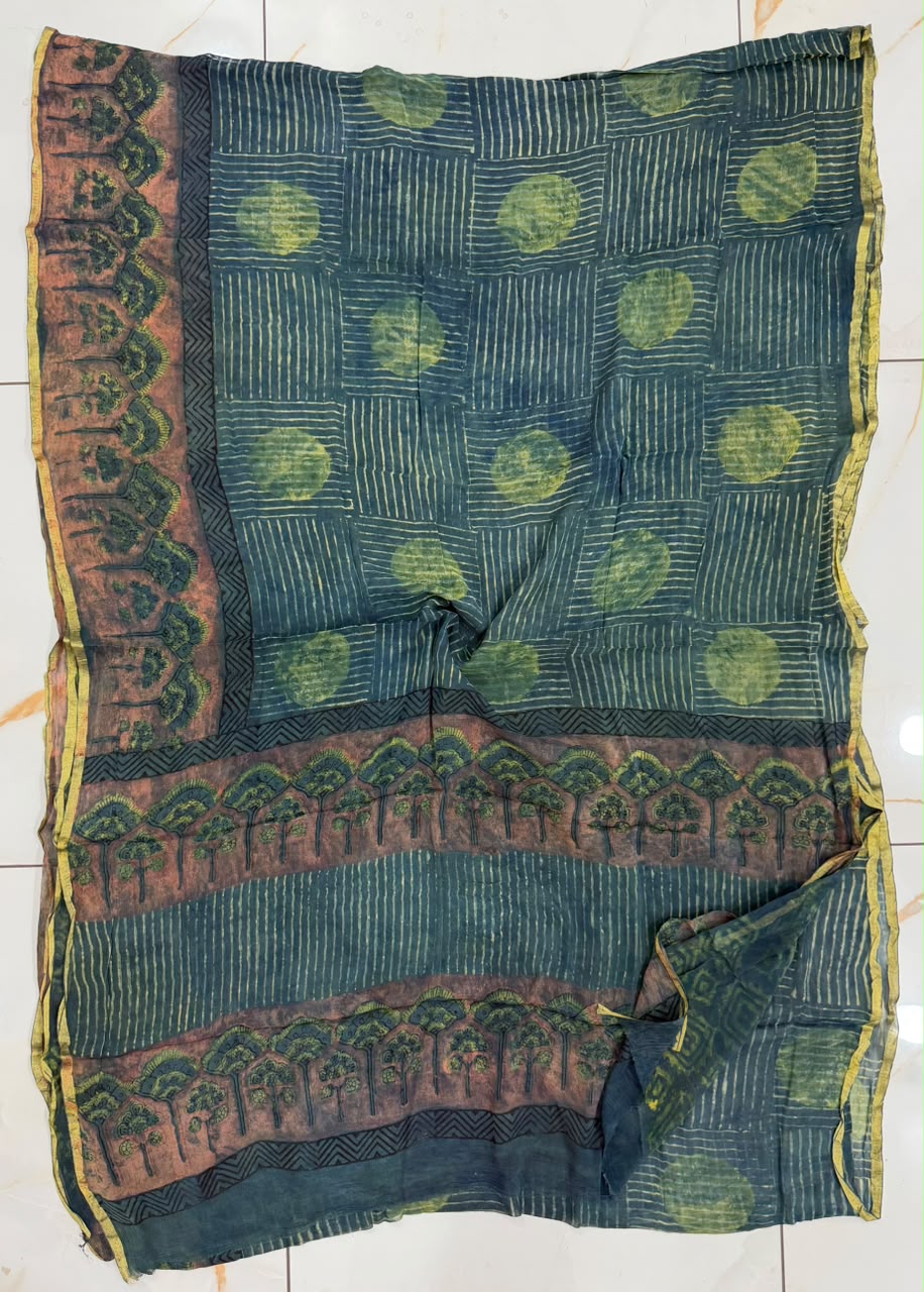 Pure Hand Block Printed Double Diamond Chiffon Saree DCS03