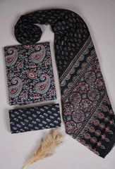 Bagru Grace – Handblock Cotton Suit Set with Malmal Dupatta